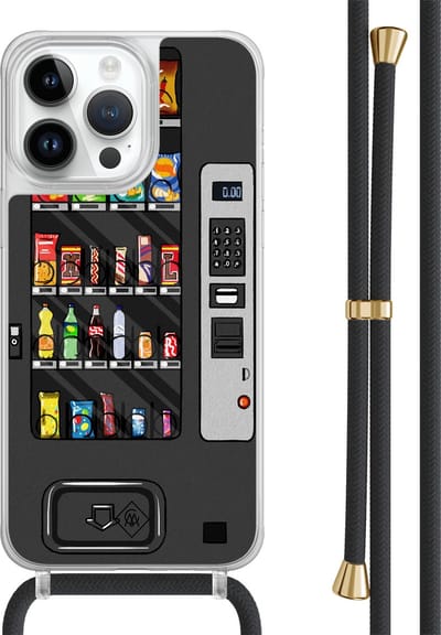 Casimoda® hoesje met zwart koord - Geschikt voor iPhone 14 Pro Max - Snoepautomaat - Afneembaar koord - TPU/polycarbonaat - Zwart