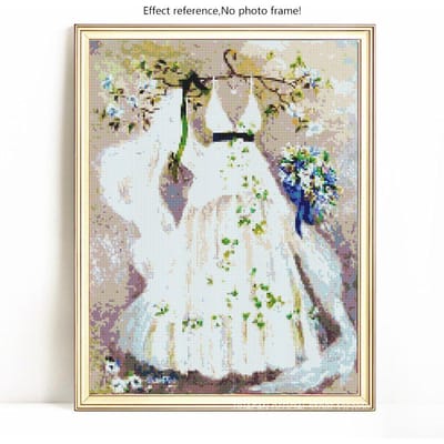 5D DIY diamantschilderij schilderachtige volledige ronde strass foto trouwjurk borduurwerk 20X30 beige
