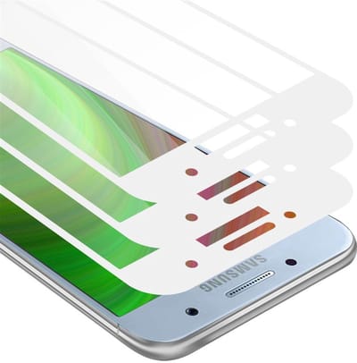 Cadorabo 3x Screenprotector geschikt voor Samsung Galaxy A3 2017 Volledig scherm pantserfolie Beschermfolie in TRANSPARANT met WIT - Getemperd (Tempered) Display beschermend glas in 9H hardheid met 3D Touch