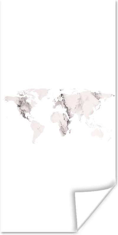 Wereldkaart Muur - Wereldkaart - Marmer - Wit - 40x80 cm - Poster
