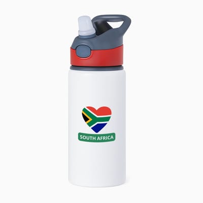 Hacebo® - Zuid afrika vlag hartje waterfles met rietje rood - Zuid afrika - reizigers - toerist - verjaardagscadeau - souvenir - vakantie - kado - water fles - 650ML
