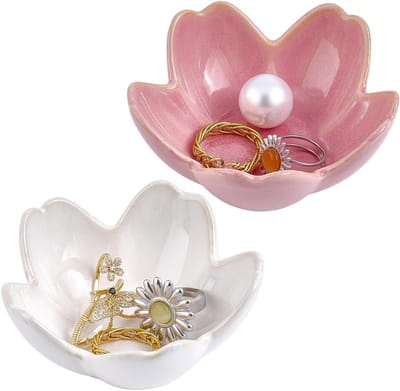 Stijlvolle Bloemvormige Ringenhouder van Keramiek, Schattige Sieraden Tray en Decoratieve Kom voor Slaapkamer en Vanity Tafel