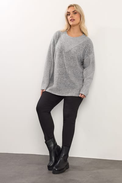 Yours Grijze Gemengde Geribde Trui Size 42