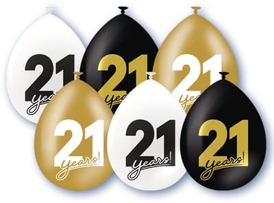 BTH – 21 Jaar Ballonnen – 6 Stuks – Zwart-Wit-Goud – 21 Jaar Verjaardag Celebration Decoratie – Latex Ballonnen