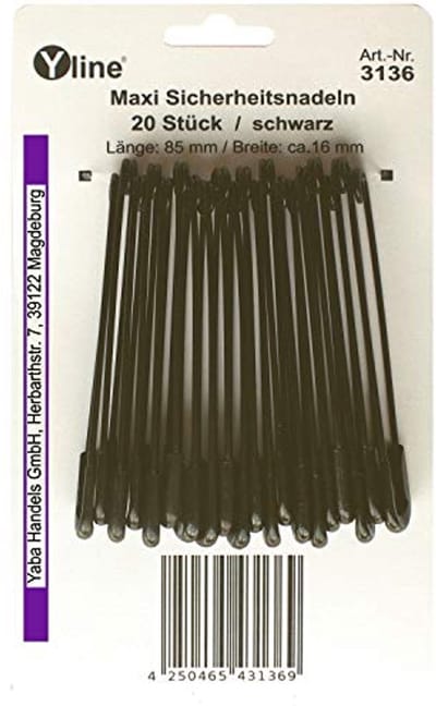 20 Stuks Grote Veiligheidsspelden - Zwarte Decoratieve Naden 85 mm