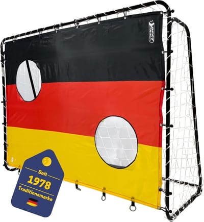 Voetbaldoelset 213 x 152 x 76 cm in zwart met doelmuur "Duitsland"