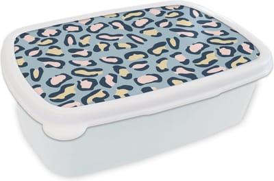 Broodtrommel Wit - Lunchbox - Brooddoos - Panterprint - Pastel - Patronen - 18x12x6 cm - Volwassenen