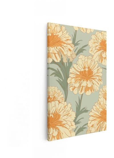 Artaza Canvas Schilderij Bloemen Patroon - 20x30 cm - Muurdecoratie Vintage - Wanddecoratie Boho - Schilderijen Op Canvas - Oranje