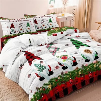 3-delige Modieuze Dekbedovertrek Set, Ruit Kerstkabouters Print Beddengoedset, Zachte Comfortabele Dekbedovertrek, Voor Slaapkamer, Gastenkamer EU Single 135x200cm gray