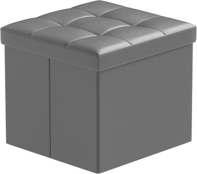 Opvouwbare Kunstleren Voetenbank met Opbergruimte - Grijs 38x38cm
