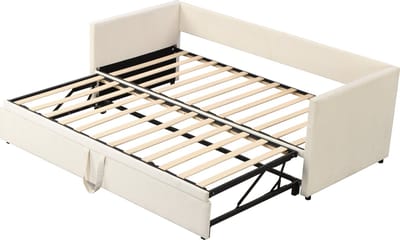 Merax Velvet Slaapbank 90x200 en 180x 200 cm - Gestoffeerd Uitschuifbaar Bed Bank - Bedbank - Grijs