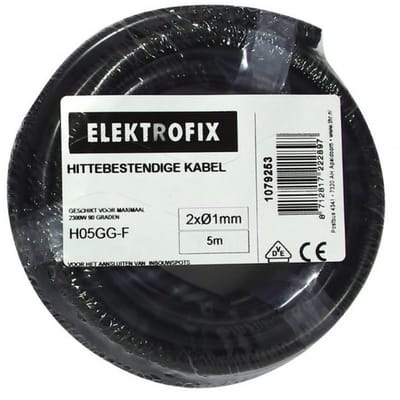 Elektrofix Hittebestendige kabel - tot 90 graden - 2x1mm² - 5 meter