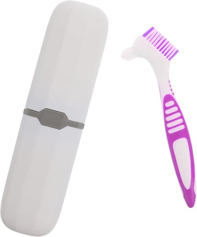 Reinigingsborstel Kunstgebit - Gebitsborstel Beugelborstel - Mondhygiëne Onderhoud - Inclusief Opbergdoos - 16 x 5 x 2 cm - Paars