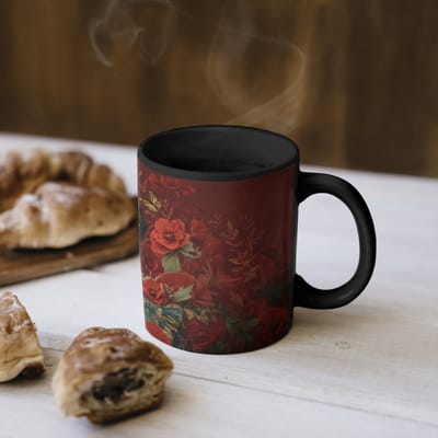 Magische Mok - Foto op Warmte Mokken - Koffiemok - Bloemen - Dieprood - Zonnebril - Vrouw - Magic Mok - Beker - 350 ML - Theemok