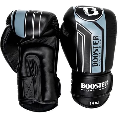 Booster Pro Range BGL V9 Bokshandschoenen – Handgemaakt in Thailand – Premium Echt Leer – Zwart/Grijs – 14 oz
