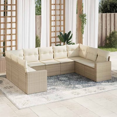 vidaXL - 9-delige - Loungeset - met - kussens - poly - rattan - beige
