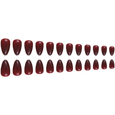 24 Pièces Rouge Vin Solide Amande Ongles à Porter Faux Ongles + 1 Pièce Lime à Ongles + 1 Feuille Gelée Gel Press-On Ongles Fournitures pour Nail Art