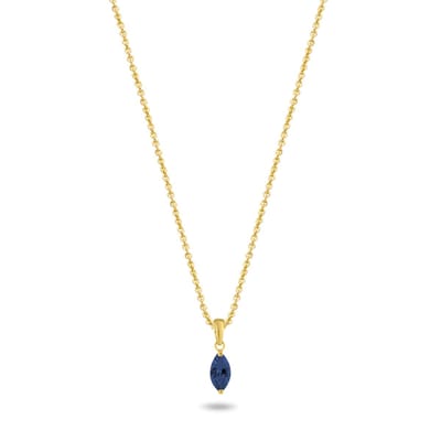 New Bling 9NBG-0681 Gouden Ketting met Hanger - Zirkonia- 8,5x4mm - Ovaal - Blauw - Ankerschakel - 39+3+3cm - 0,87 Dikte - 14 Karaat - Goud