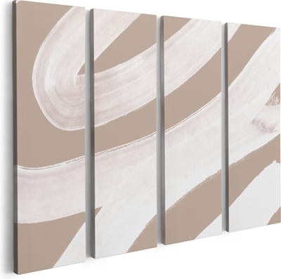Artaza Canvas Schilderij Vierluik Abstracte Kunst - Witte Strepen op Beige - 80x60 - Foto Op Canvas - Canvas Print