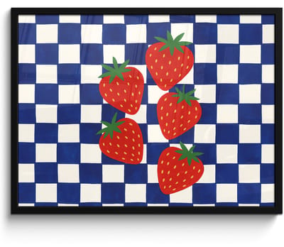 Poster in lijst - Fotolijst 70x50 cm - Posters - Geblokt - Blauw - Aardbeien - Posterlijst zwart - Decoratie - Wanddecoratie woonkamer - Muurdecoratie slaapkamer