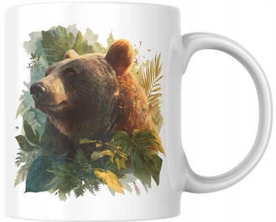 Merkloze Mok met Beer en Planten - 330ml Keramiek