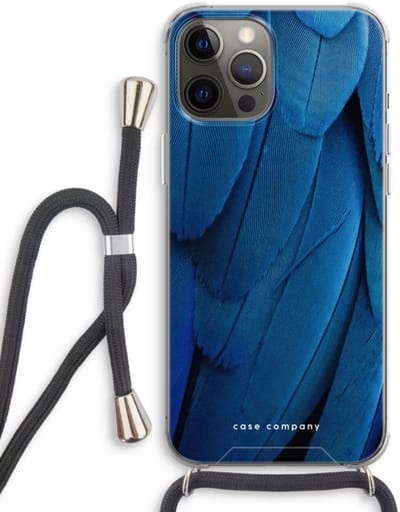 Case Company® - Hoesje met koord geschikt voor iPhone 12 Pro hoesje met Koord - Pauw - Telefoonhoesje met Zwart Koord - Bescherming aan alle Kanten en Over de Schermrand