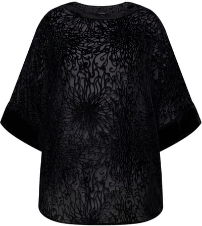 Ulla Popken - Dames - blouse fluweel met burnout-effect ronde hals korte mouwen - Zwart - Maat 46+
