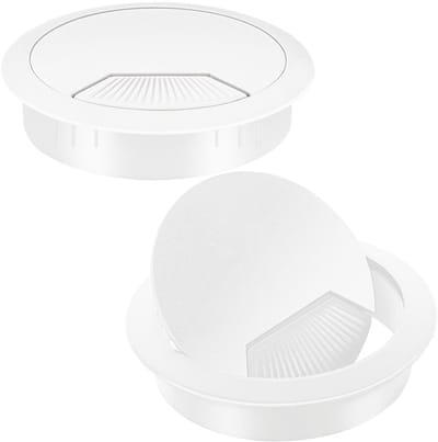 2 stuks Kabeldoorvoer voor bureau 60 mm Wit Kabeldoorvoer voor tafel Kunststof voor bureau Kantoorbureaus Dawenur