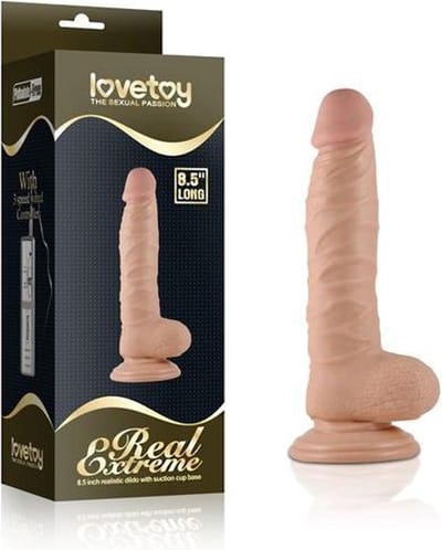 Lekkere dildo Ø 38 mm, 22 cm lang met ballen en zuignap Real Extreme echte verwenner
