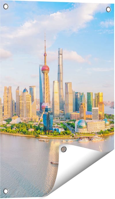 Gards Tuinposter Skyline Shanghai Stad in China - 40x60 cm - Tuindoek - Tuindecoratie - Wanddecoratie buiten - Tuinschilderij