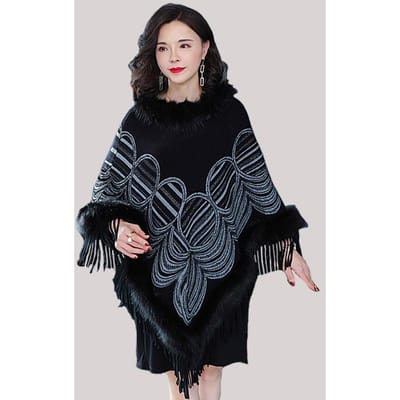 Herfst Winter Imitatie Vossenbont Mantel Sjaal Vleermuismouwenjas Dames Imitatiebontjas Plus Size Kwastjes Trui Jas Middellang One size zwart