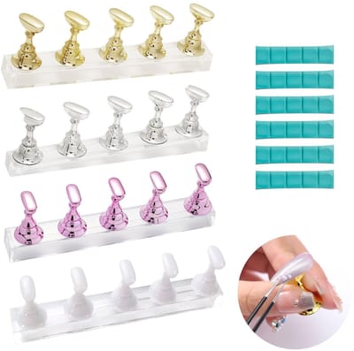 Dailygoody - Magnetische nageltips standaard - Acryl nageldisplay - Goud en roze - Nagelsalon accessoires - Professioneel gebruik - Geschikt voor scho...