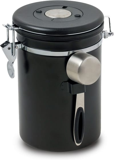 Castagnola Koffie Bewaarbus - Luchtdicht Koffieblik met CO2 Uitlaat - Bewaarblik voor Koffie, Koffiebonen, Thee, Suiker, etc. - Voorraadbus 1.8L - Zwart