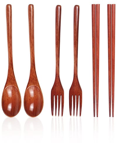 6-Delige Houten Servies, Inclusief Houten Lepel, Vork, Soeplepel, Huishoudelijk Servies In Japanse Stijl, Geschikt Voor Hotels En Restaurants.