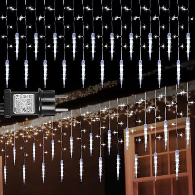 MUPOO IJspegel Kerstverlichting buiten - 3,5 meter - Wit - Lichtsnoer - Sfeervol IJspegel Verlichting - met 8 standen - timer - Kerstversiering Voor Binnen en Buiten - Kerstdecoratie