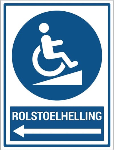 Rolstoelhelling links sticker met tekst | 40 x 30 cm
