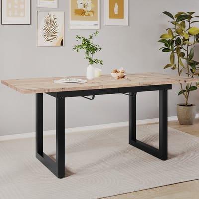DESMIU Eettafel - Uitschuifbaar Industrieel Design Met Stevig Frame - Voor Eetkamer En Woonkamer - MDF En Metaal - Zwart Natuur - 140 Tot 180 X 80 X 75 Cm