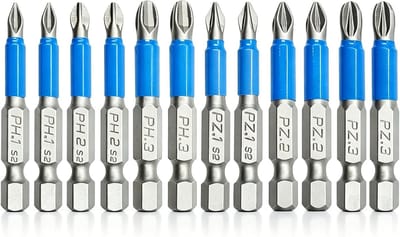 Set van 12 Magnetische Schroevendraaiers met Stalen Bits - PZ1, PZ2, PZ3, PH1, PH2, PH3 voor Elektrisch Gereedschap en Klussen