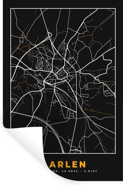 Muurstickers - Sticker Folie - Kaart - Goud - Stadskaart - Plattegrond - Aarlen - 20x30 cm - Plakfolie - Muurstickers Kinderkamer - Zelfklevend Behang - Zelfklevend behangpapier - Stickerfolie
