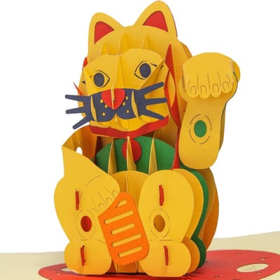 Pop-up Kaart Kat - 3D Vouwkaart Gelukskat - Cadeau Geven - Handgemaakt met Detail - 11.5 x 17 cm - Rood