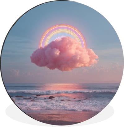 WallCircle - Wandcirkel - Muurcirkel - Wolk - Regenboog - Zee - Aluminium - Dibond - 30x30 cm - Binnen en Buiten