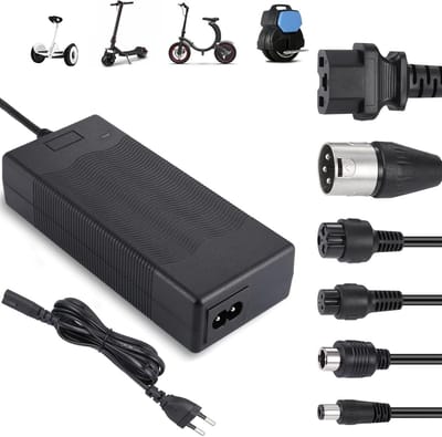 42V 2A Universele Oplader - Geschikt voor E-Scooters - Hoverboard Oplader - 36V Universele Li-Ion Acculader met 6 Poorten - Fietsadapter - LED Indicator - Snelle Oplader voor E-Bikes, Hoverboards en E-Scooters