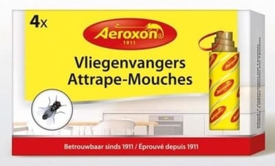 Aeroxon vliegenvangers met plakstrip - 4x st - 22 cm - Vliegenstrips milieuvriendelijk - Anti-insect - Insectenbestrijding