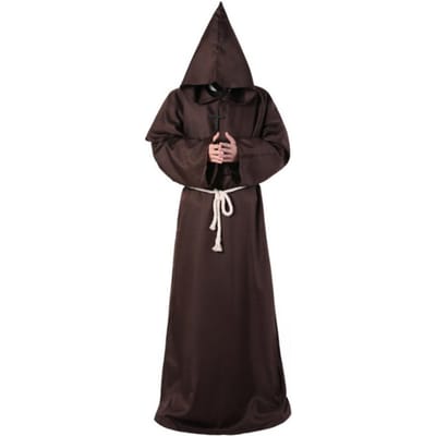 4 Stuks/Set Halloween Mantel Kostuum Middeleeuwse Monnikspij Tovenaar Cosplay Dansstof Cape met Sterke Val Grote Hoed Ketting Taille Ro S