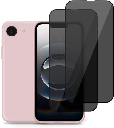 Technow Liquid Hoesje & 2x Privé Screenprotector geschikt voor iPhone 16e – Privacy Tempered Glass - Back Case Cover - Roze