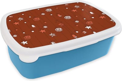 Broodtrommel Blauw - Lunchbox - Brooddoos - Patronen - Sterren - Kerstballen - 18x12x6 cm - Kinderen - Jongen