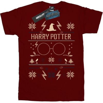 Harry Potter Jongens Kerstpatroon T-shirt (Bourgondië)