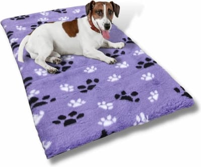Teddybont Benchkussen Hondenkussen S - 75 x 45 cm - Lila met Voetprint Pootjes - Benchmat - Benchmatras - Extra Zacht