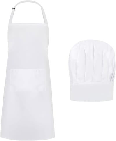 Witte verstelbare kookschort met ademende kookmuts voor mannen en vrouwen, ideaal voor thuis, restaurant en bakactiviteiten