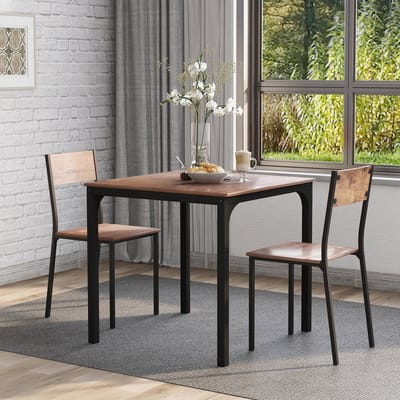 DESMIU Eetkamerset - Compacte Tafel Met 2 Stoelen - Voor Balkon Keuken En Woonkamer - Metaal En MDF - Bruin - 70 X 70 X 75 Cm